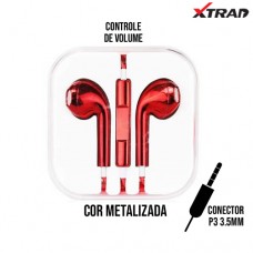 Fone de Ouvido P3 Earpod Controle de Volume e Microfone Metalizado Xtrad FH0066-M9 - Vermelho